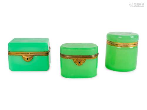 Three French Opaline Glass Covered Boxes Largest height