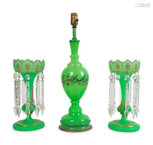A Pair of French Bohemian Opaline Glass Girandoles