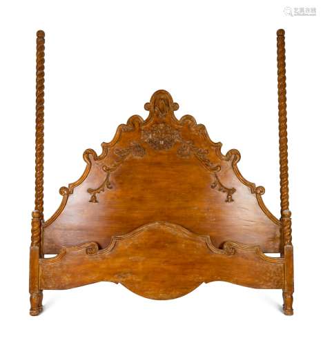 A Spanish Colonial Style Carved Walnut Bed Headboard,