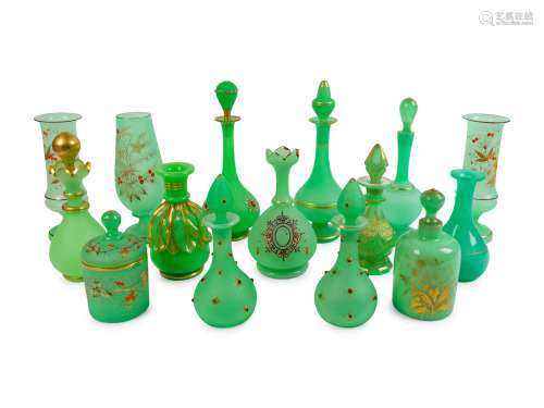 A Collection of Green Opaline Glass Height of tallest