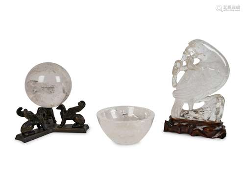 A Group of Three Rock Crystal Desk Objects Height of