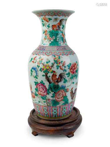 A Chinese Famille Rose Porcelain Rooster Vase Height 18