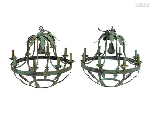 A Pair of Italian Baroque Style Green Patinated Iron