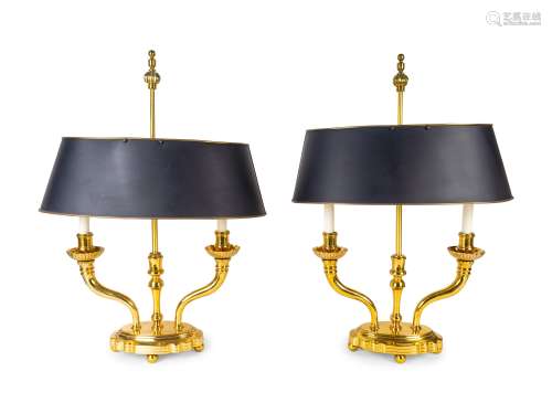 A Group of Four Gilt Metal Bouillotte Style Table Lamps