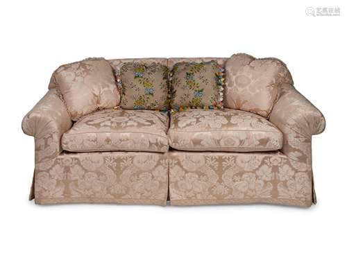 A Pair of Contemporary Damask Upholstered Settees