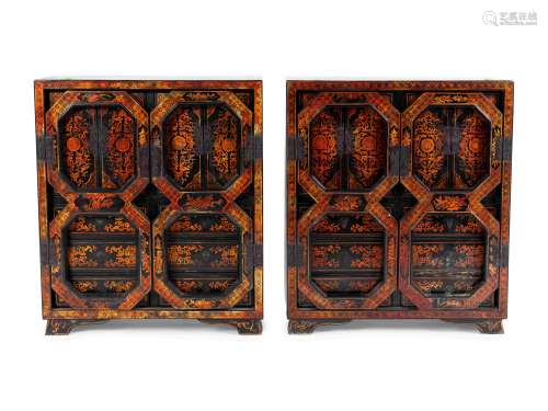 A Pair of Chinese Black and Gilt Lacquer Diminutive