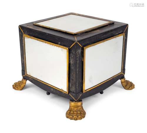 An English Black and Gilt Decorated Tole Box with