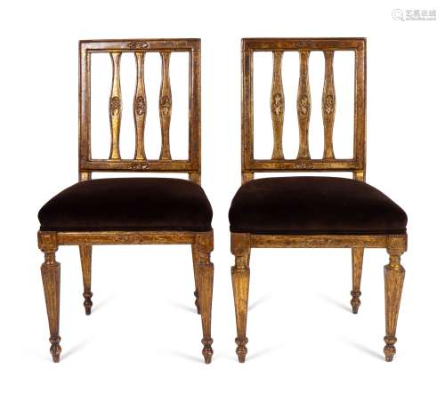 A Pair of Italian Neoclassical Giltwood Opera Chairs