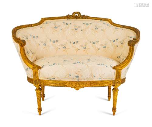 A Louis XVI Carved Giltwood Marquise Height 31 x width