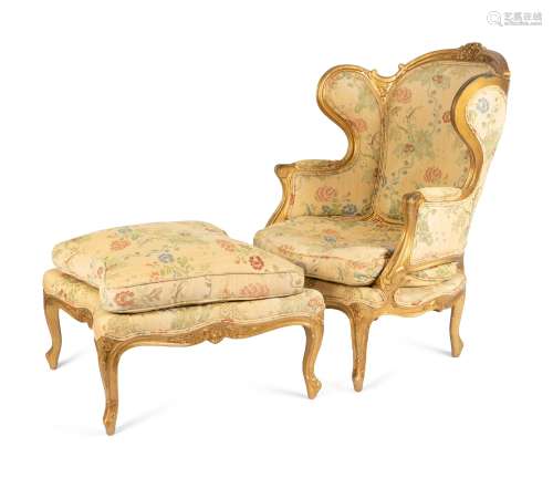 A Louis XV Style Carved Giltwood Two-Part Duchesse