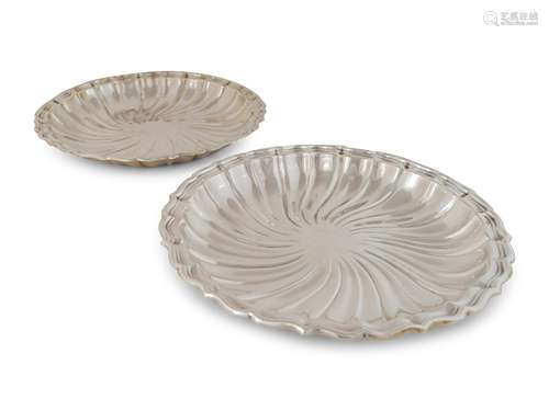 A Pair of American Silver Scalloped Trays Diameter 12