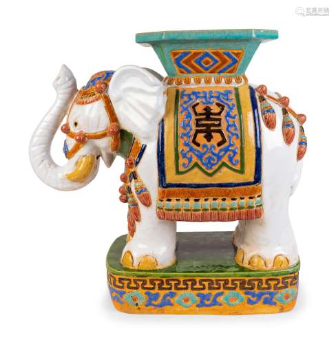 An Asian Glazed Ceramic Elephant-form Garden Stool/Side