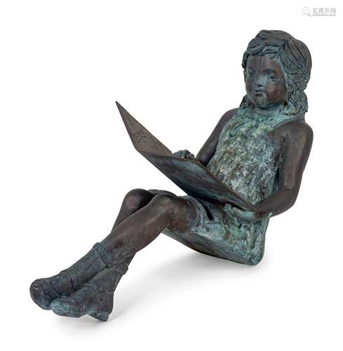 A Bronze Figure of a Young Girl Reading a Book Height