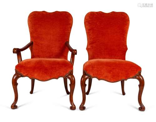 A Set of Ten Italian Walnut Dining Chairs Height 42 x