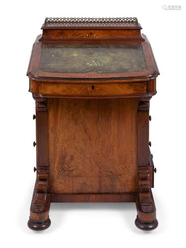 A Victorian Burl Walnut Davenport Desk Height 33 x