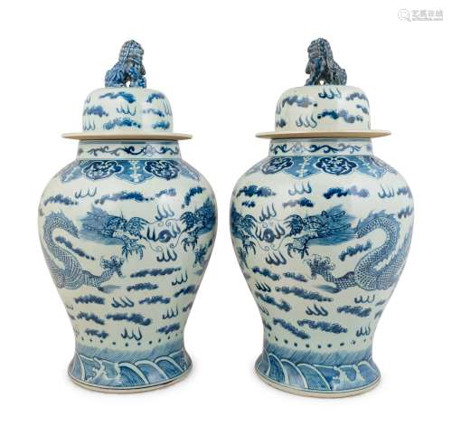 A Large Pair of Chinese Export Blue and White Porcelain