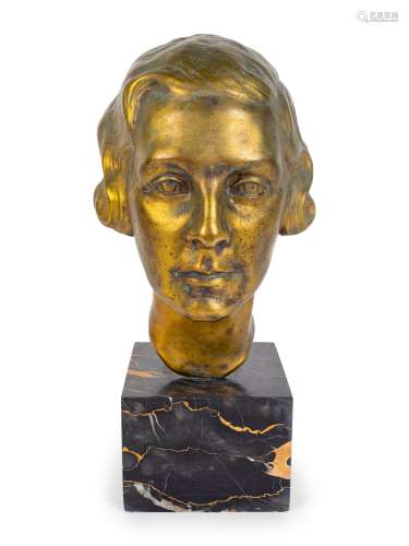 A Bronze Portrait Head of Woman Height 17 inches.