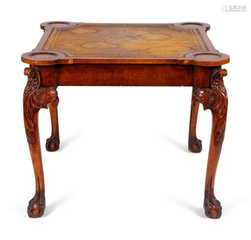 A George II Style Carved Walnut Game Table with Inset