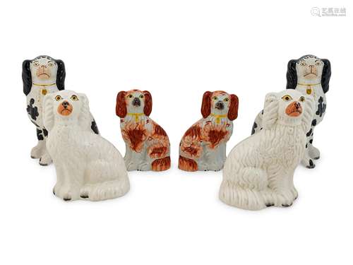 Three Pairs of English Staffordshire Seated Spaniels