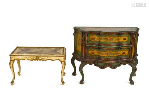 Two Pieces of Venetian Style Painted Furniture Commode,