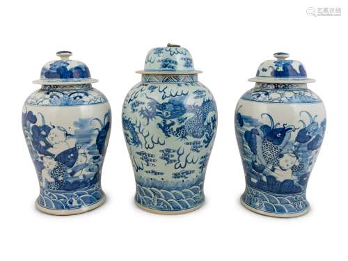 Three Chinese Blue and White Porcelain Baluster