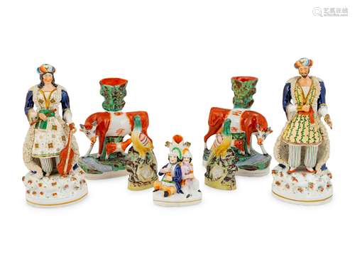 A Group of Seven English Staffordshire Figures Height