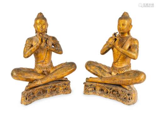 A Pair of Thai Gilt Bronze Figures of Musicians and One