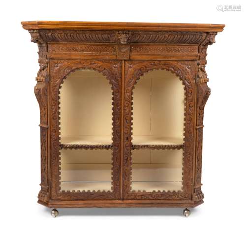 An Anglo-Indian Carved Wood Display Cabinet Height 45