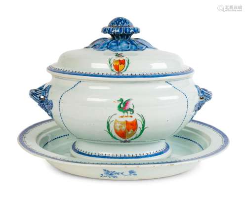 A Chinese Export Armorial Porcelain Tureen and