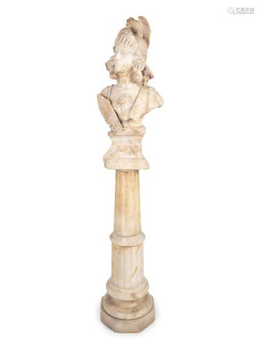 A Classical Style Carved Alabaster Bust of Athena on