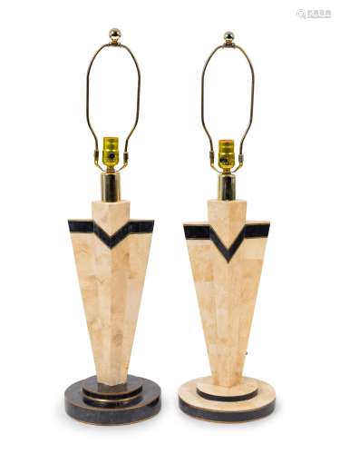 A Pair of Art Deco Tesselated Marble Table Lamps Height
