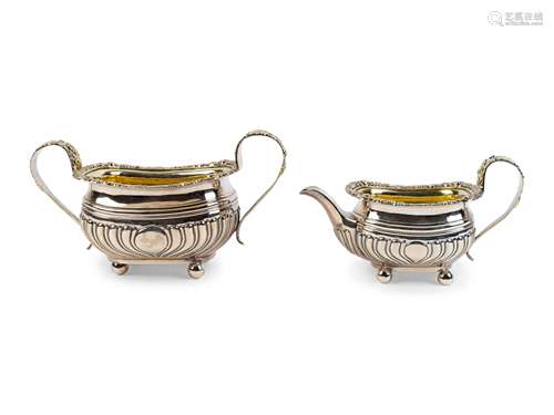 An English Silver Creamer and Sugar Height of sugar 4