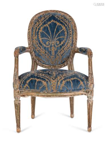 A Louis XVI Painted Fauteuil Height 35 1/2 x width 24 x