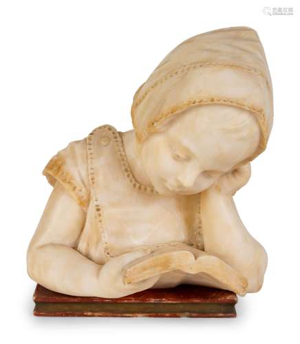 A Victorian Carved Marble Head of Young Child Reading a