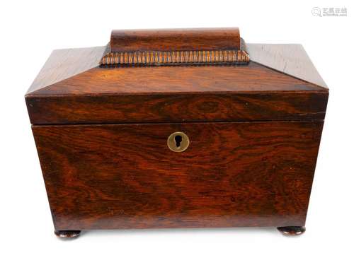 A Regency Mahogany Casket- form Tea Caddy Height 6 1/4