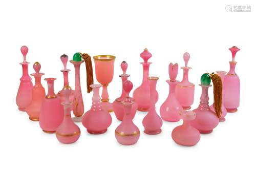 A Collection of French Pink Opaline Glass Items Height