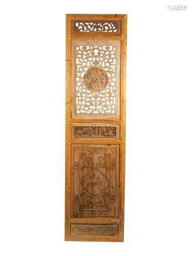 An Indian Four Panel Carved Wood Screen each panel,