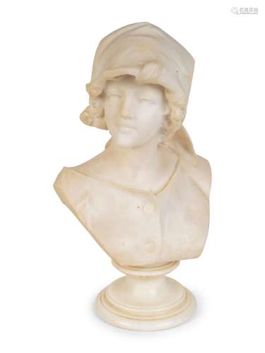A French Carved Alabaster Bust of Young Breton Girl