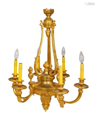 A Louis XVI Style Gilt Bronze Six Light Chandelier