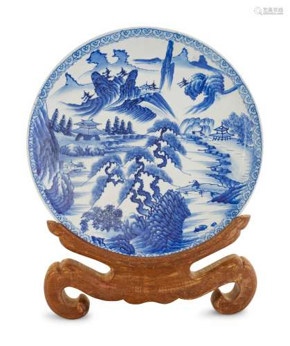 A Large Japanese Blue and White Porcelain 'Landscape'