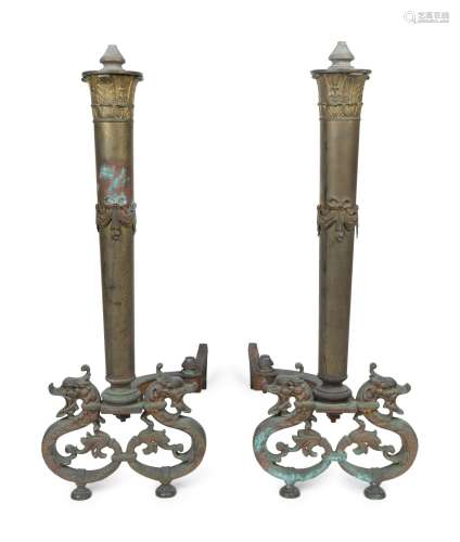 A Pair of Neoclassical Style Gilt Metal Andirons Height
