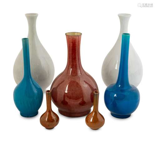 Seven Chinese Monochrome Glazed Porcelain Vases Height