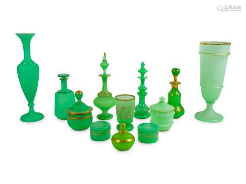 A Collection of Green Opaline Glass Height of