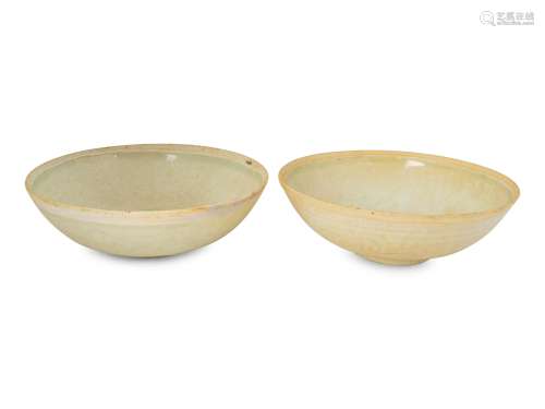 Two Chinese Qingbai Glazed Incised Porcelain Bowls