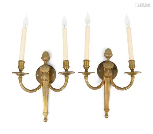 A Pair of Louis XVI Style Gilt Bronze Two-Light Wall