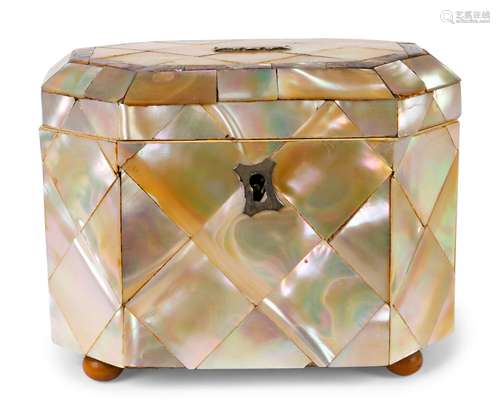 A Victorian Mother-of-Pearl Tea Caddy Height 4 x width