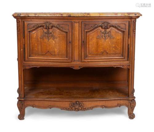 A Louis XV Style Provinical Carved Oak Marble Top