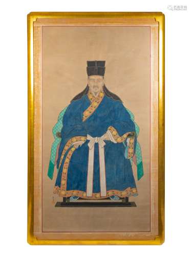 A Chinese Ancestor Portrait Framed 73 x 40 inches.