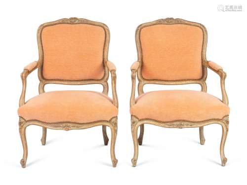 A Pair of Louis XV Style Fauteuils Height 39 x width 25