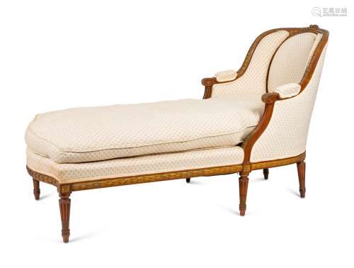 A Louis XVI Style Carved Giltwood Chaise Longue Height